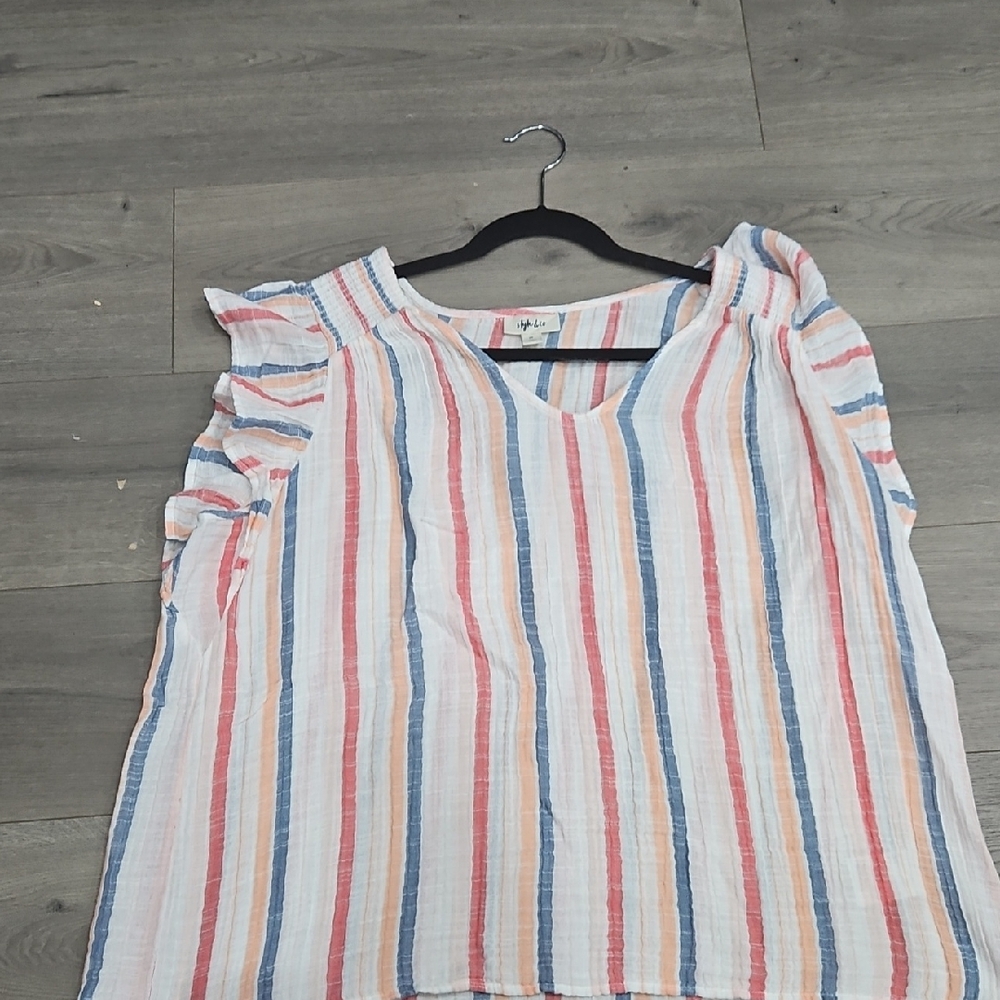 Style & Co. Ruffled Pink and Blue Blouse